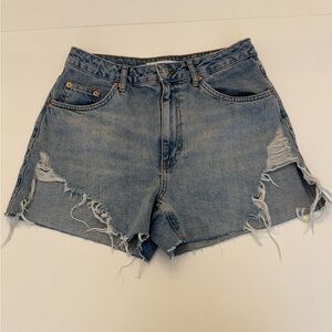 Topshop Light Blue A-Line Distressed Hugh Waisted Jean Shorts Size 8